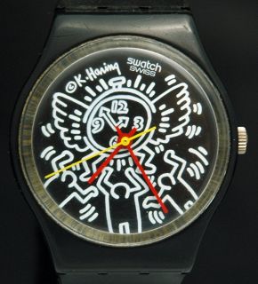 1985 Keith Haring SWATCH WATCH Blanc Sur Noir GZ104 Art Special