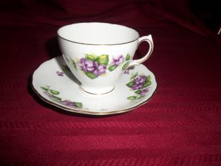 Royal Vale Bone China Violets Tea Cup and Saucer