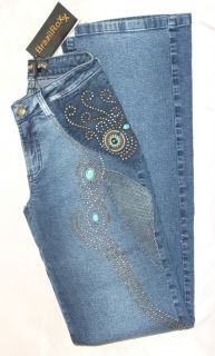 Denim Blue Suede Bronze and Turquoise Brazilroxx Jeans
