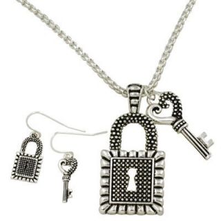  Black silver designs lock and key pendants necklace set brighton bay