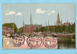 1910s Old Postcard Holland Groningen Zuiderhaven 4 Stamps Netherland