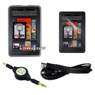  Cable 3 5mm Auxiliary Skin Clear Case Cover for  Kindle Fire