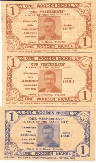 1938 Charleroi Pennsylvania 50th Celebration Wooden Nickels Set of 3