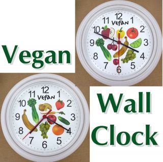 Vegan Wall Clock Vegetarian Veganism Fruit Vegetable Kitchen Meatless