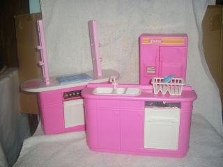 Doll Pink Kitchen Appliances Fridge Stove Counter Sink with Dishwasher