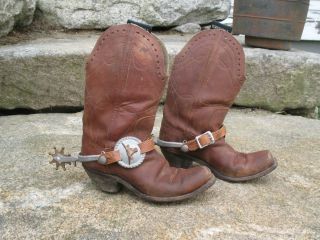 Vintage Kirkendall Challenger Cowboy Kids Boots w Wetern Spurs Omaha