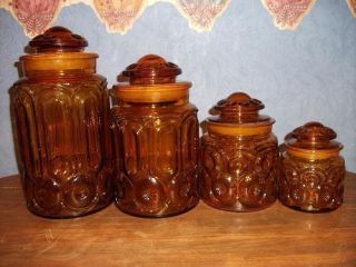 Vtg Le Smith Amber Moon and Stars Canister Set Very Nice