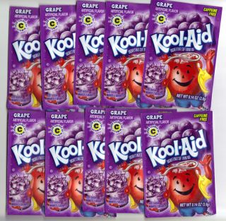 10 packets of KOOL AID drink mix GRAPE flavor, TEN packs, UNSWEETENED