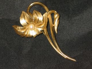 Vintage Signed Marcel Boucher Flower Brooch Pin Goldtone with Pearl