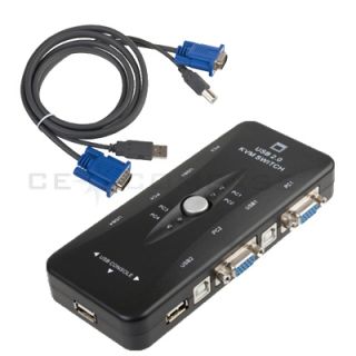 New 4 Port USB 2 0 KVM Switch w 4 Cables Mouse KYB Vid