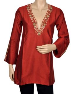 Designer Tunic Top Cotton Silk Deep Neck Ethnic Kurti Indian Kurta