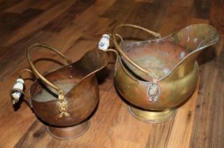 Vintage Dutch Copperware Ireland Coal Buckets Delft Handle Lion Head