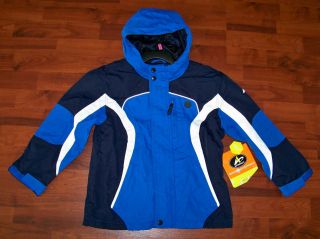 New! Boys ATHLETECH Blue & White Water Resistant Hooded Jacket Small 6