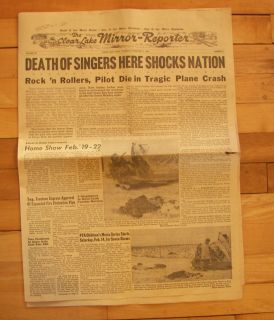 Rare Buddy Holly crash Newspaper Clear Lake Iowa Mirror Reporter