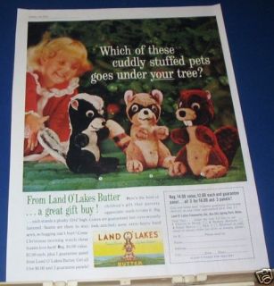 1961 Land O Lakes Butter Ad Toy Skunk Raccoon Beaver