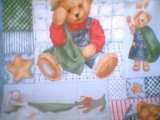 Baby Blanket Toddler Quilt Lap Robe Wall Hanging Blue Jean Teddy Bear