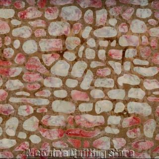 Stones Rocks Batik Landscape Fabric Gray Red Brown FQ