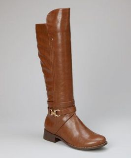 Cognac Riding Boots Low Heel Classic Style Buckle Strap Henry Ferrera