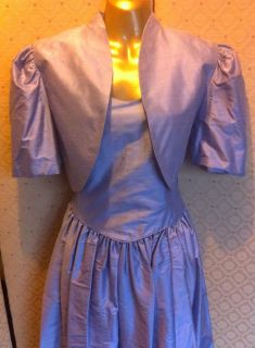 Laura Ashley Periwinkle Lilac Taffeta Silk Dress Bolero Jacket 14 40