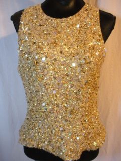 VTG EUC Laurence Kazar Gorgeous Gold Full Sequined Lined Evening Top