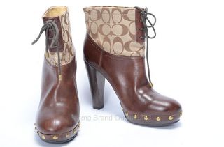 COACH brown khaki 8 jacquard SIGNATURE EDIVA clog ankle boot shoe
