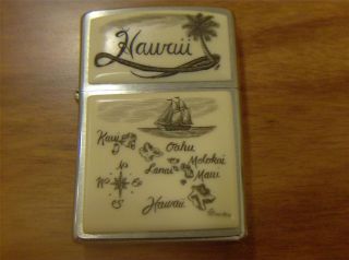 Hawaii Zippo Lighter with Scrimshaw Signed L Layden
