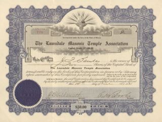 Lawndale Masonic Temple Chicago IL Stock Certificate