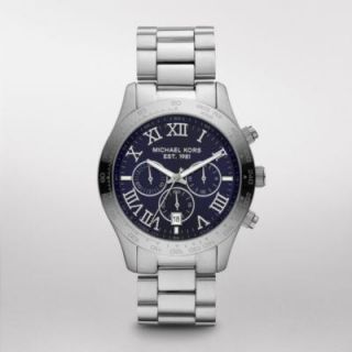 New Michael Kors 8228 Layton Chronograph Silver Blue Dial Watch