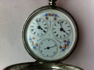 Antique Pocket Watch LE ROY A PARIS 1860 Solid Silver Two Time Zone