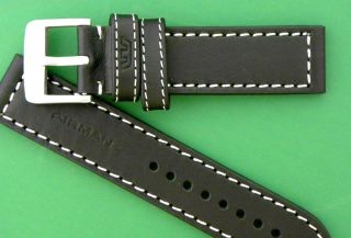 New Glycine Airman Black Leather Watch Band 22mm