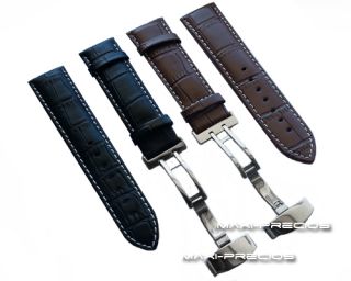 Leather Watch Strap Band Butterfly Deployant Clasp Crocodile Grain New