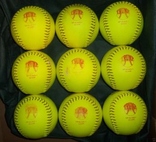 LEATHER COVER YELLOW TRUMP SOFTBALLS MP/.52 COR GAME READY CONDITION