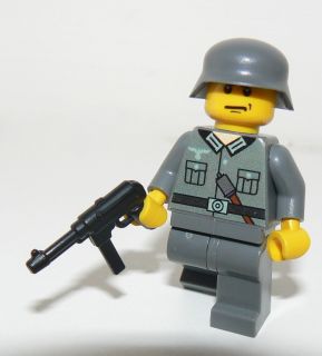 Lego German Soldier WW2 MP 40 Custom Figure RARE Dark Grey