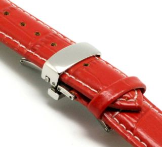 18mm Leather Watch Band Deployment Clasp Red White