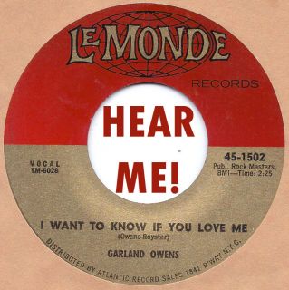 Soul Garland Owens I Want to Know If You Love Me Lemonde