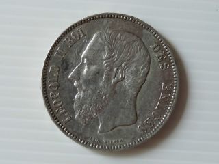 Belgium 1873 Leopold II 5 Francs RARE EF Century Silver Coin
