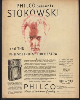 Radio Music Orchestra Leopold Stokowski Concert Pennsylvania Ad