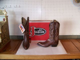 Justin Chocolate Brown Cow Hide Dress Boots Made in USA