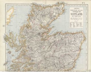 RARE Original 1883 Letts Atlas Map of Northern Scotland