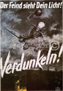 Vintage WW2 German Poster Der Feind Sieht Dein Licht