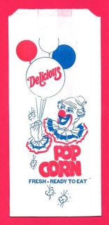 1954 Clown Popcorn Bag Libertyville Ill Old Store Stock