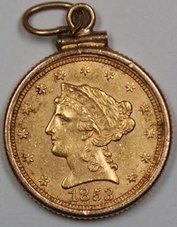 Liberty US Gold Coin in Solid 14K Bezel Quarter Eagle Pendant Jewelry