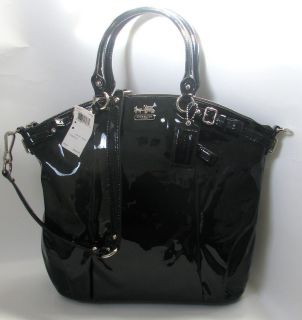 COACH 18627 MADISON LINDSEY SATCHEL Black Patent Handbag Tote NWT 428