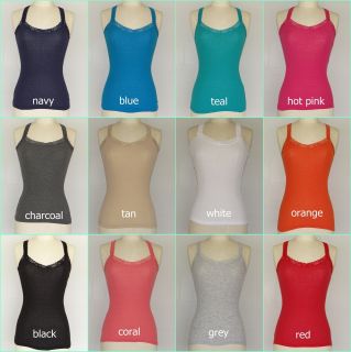 Womens Juniors Plain Basic Casual Tank Top Ribbed Camisole Lace