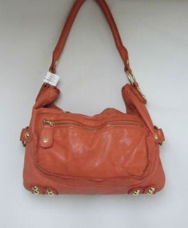 Linea Pelle Orange Leather Shoulder Bag with Gold Detailing