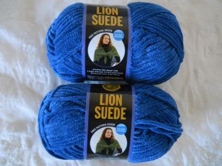 Lot of 2 Lion Brand Suede Yarn DENIM Blue #110 Discontinued NEW Free
