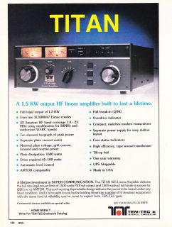 Ten Tec Titan Model 425 HF Linear Amplifier Original Print Ad