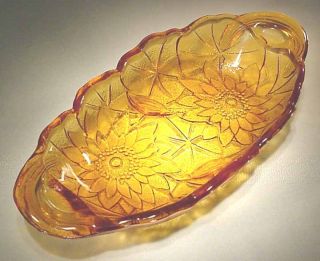 Indiana Glass 605 Lily Pons Amber Relish Pickle Dish