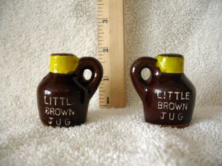 Vintage Little Brown Jug salt & pepper shakers Decorative redware made
