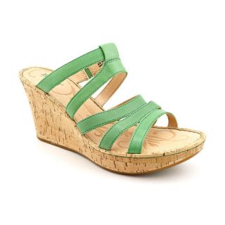 Born Lisi Womens Size 9 Green Open Toe Leather Wedge Sandals Shoes